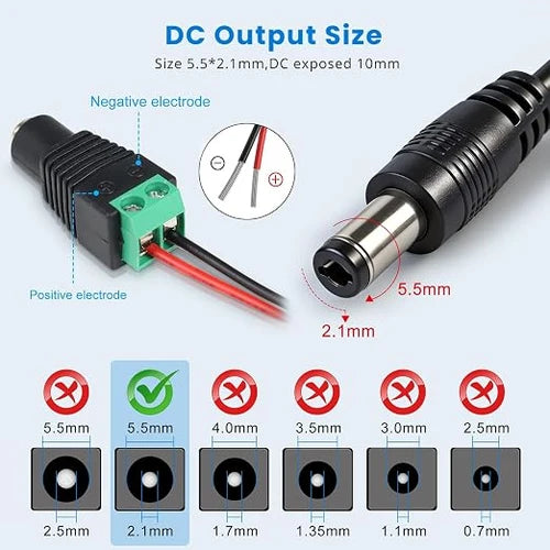 DC 24V Plug-in LED Adapter with On/Off Switch, 48W, US Plug, Black Housing, 100–240V AC Input - Power Supply for High Power LED Strip Lights and Decorative Lighting
