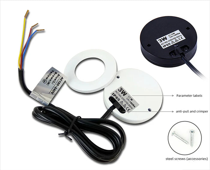 LightingWill Waterproof LED Puck Lights 2 Pack 3W Hardwired, Dimmable Cabinet Lights with Compatible Dimmer, AC 110V / 220V Input, Warm / Daylight White, White / Silver / Black Finish, Adhesive Mount