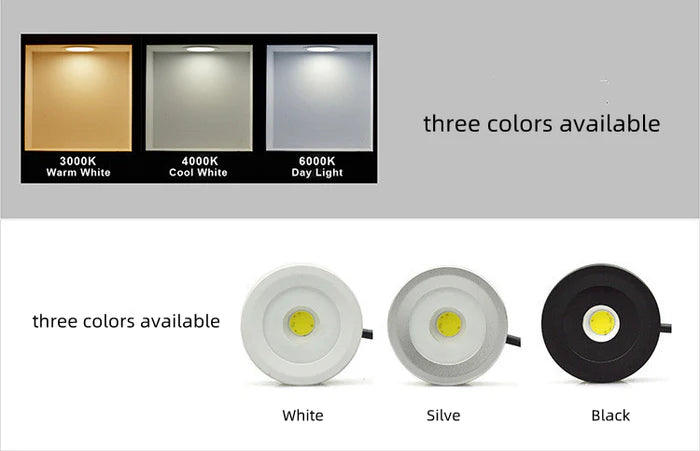 LightingWill Waterproof LED Puck Lights 2 Pack 3W Hardwired, Dimmable Cabinet Lights with Compatible Dimmer, AC 110V / 220V Input, Warm / Daylight White, White / Silver / Black Finish, Adhesive Mount