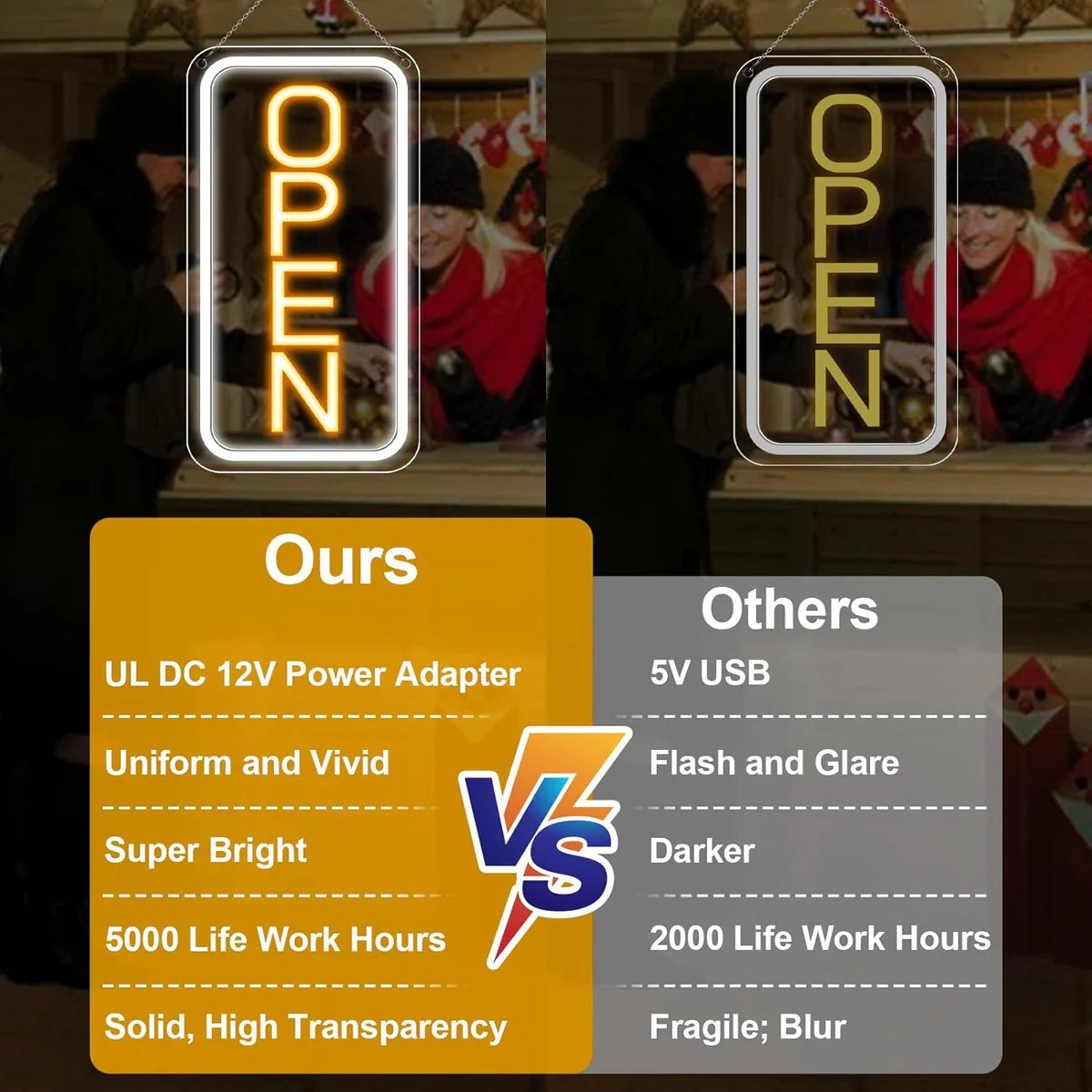 OPEN Neon LED Sign – 5 Glow Color Options | Vertical Rectangular | 16×9 / 23×12 inch | Window Hanging | Plug & Play for Storefronts