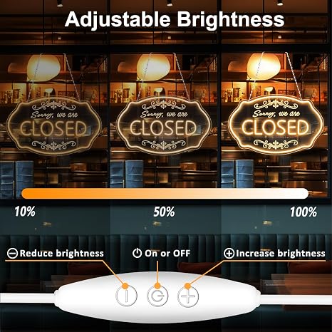 SORRY, WE ARE CLOSED LED Silicone LED shop signs – 16.5×9 Inch (42×23 cm) Horizontal Style | 5V USB Powered Warm White Dimmable Light for Storefront Window & Business Decor