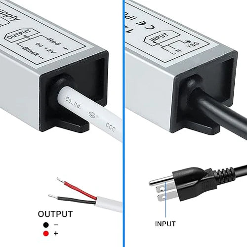 30W 12V/24V Waterproof LED Power Supply, 90-265V Input, Single Output, Aluminum Housing, Outdoor LED Lighting Driver, CE/RoHS/FCC Certified, US/UK/EU Plug