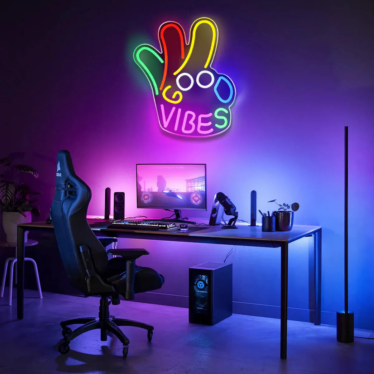 Good Vibes LED Sign – OK Hand Sign | USB Neon Light for Wall Decor | 17×13 inch | Hanging | Ideal for Bedroom, Dorm, Lounge, Party