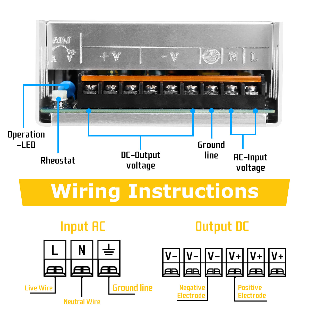 DC 12V LED Switching Power Supply 350W–600W, AC 110/220V Input, High Power LED Driver Transformer, Cooling Fan Metal Case, CE/FCC/RoHS Certified