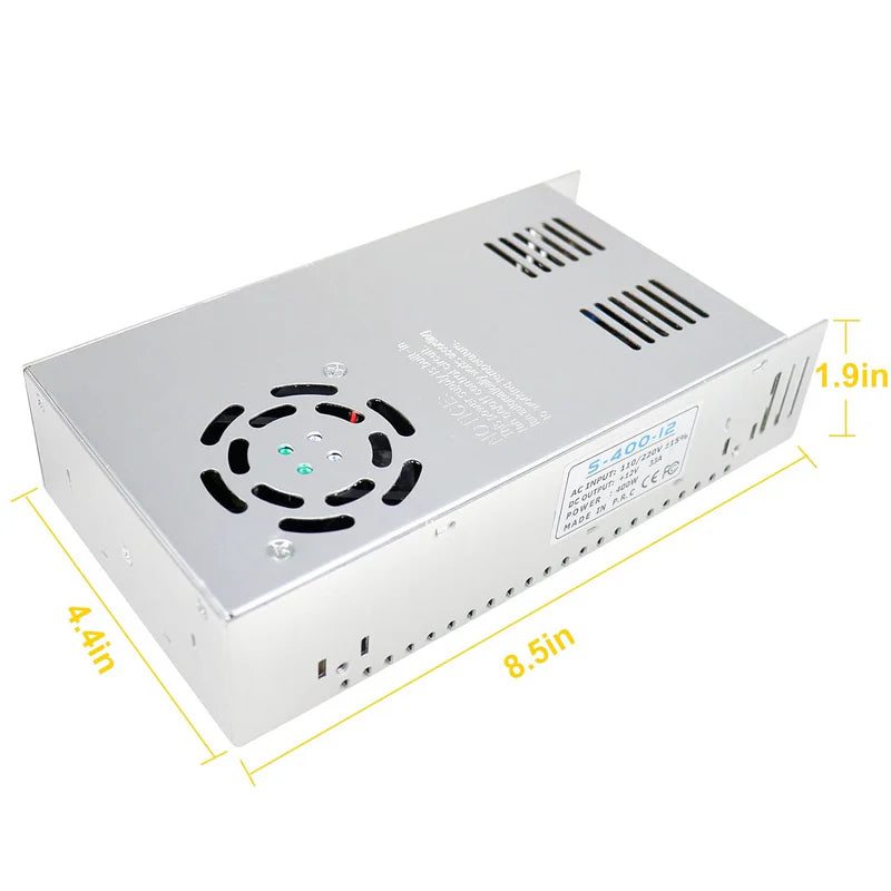 High Power DC 12V/24V 300W–600W Switching Power Supply, AC 110/220V Input, LED Driver Transformer, Metal Case with Cooling Fan, CE/FCC/RoHS Certified