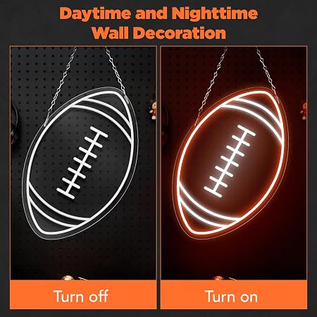 LED Neon Signs – Rugby Ball Silicone Neon Sign – 16×10 Inch | USB Neon Light Orange & White Glow LED Wall Light | Neon Lamp with Accessories Included | Hanging Sports Decor for Bedroom, Game Room, Bar & Party Spaces