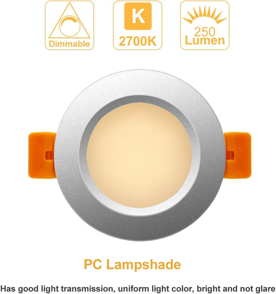 ECO-1 Series Frosted LED Downlight – Silver Housing – TRIAC Dimmable – 3W/5W – 4-Pack – 2700K–6000K – 100–130V