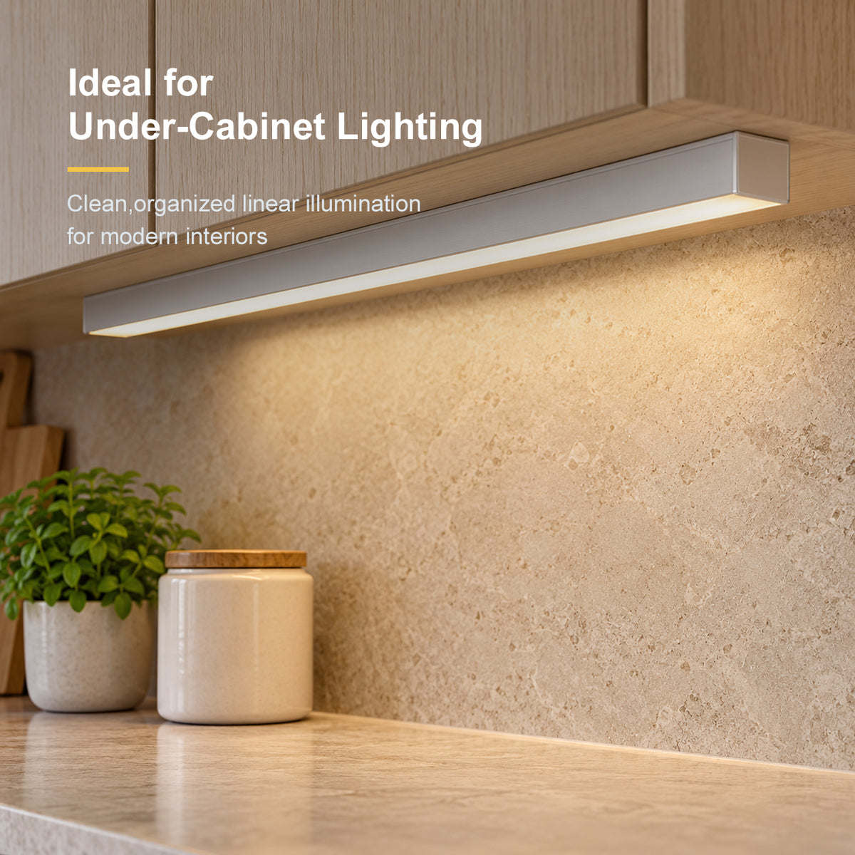 Sliver U06 24 x 24 mm, silberner U-förmiger LED-Aluminiumkanal, schwarzes Gehäuse, Innenbreite 20 mm, mit weißer Diffusor-Abdeckung, Endkappen und Befestigungsclips für die punktfreie Installation von LED-Lichtstreifen