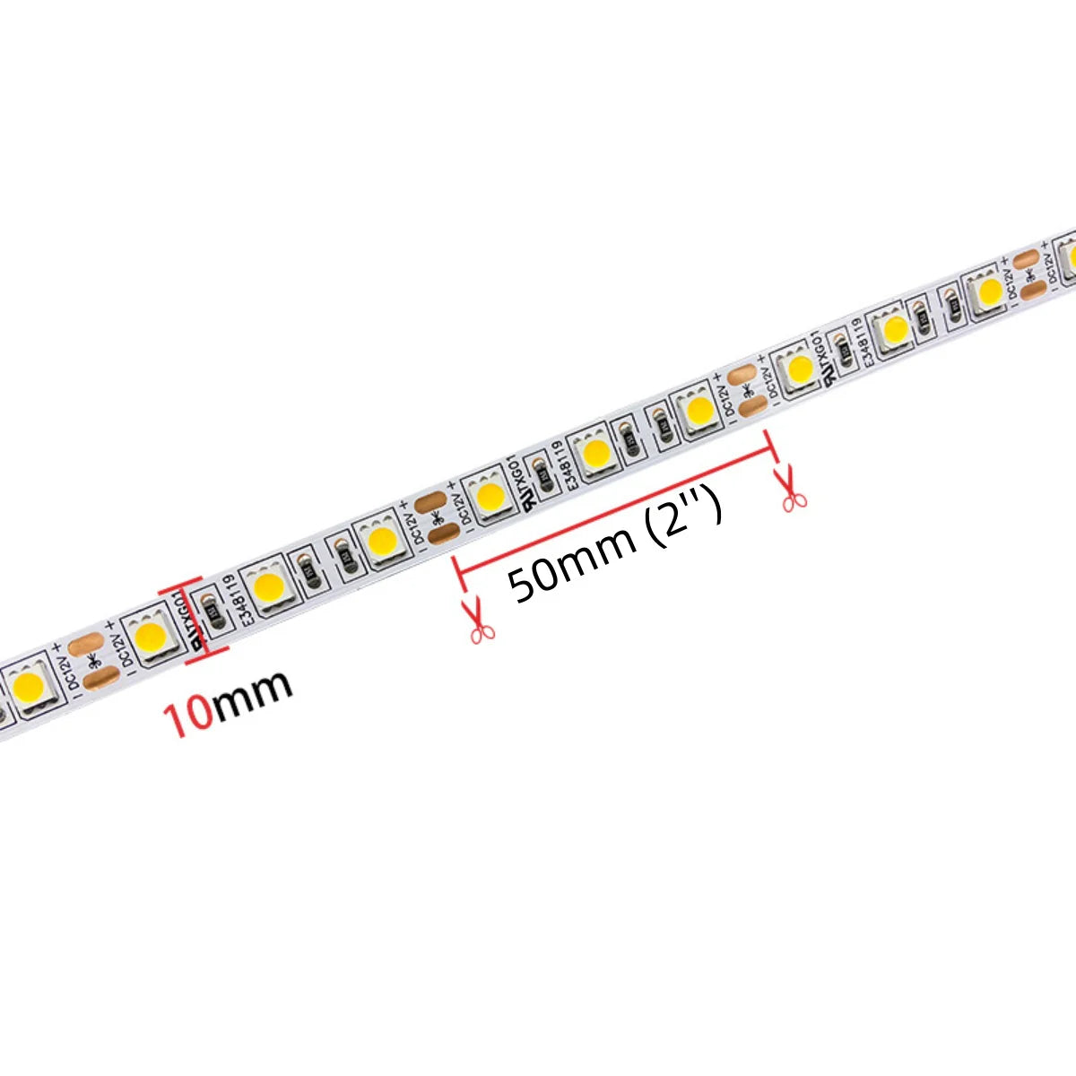 SMD5050 LED Strip Light, 5m Roll | 12V DC | 60 LEDs/m | 12W/m | Standard & High Brightness Options (10–12lm / 20–22lm per LED) | White 3000K / 4000K / 6000K | IP00 / IP67