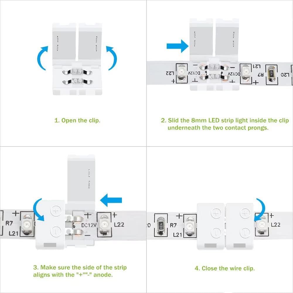 LightingWill 10pcs Pack Strip to Strip Unwired Gapless Solderless Snap Down 2Pin Conductor LED Strip Connector for 8mm Wide 3528 2835 Single Color Flex LED Strips