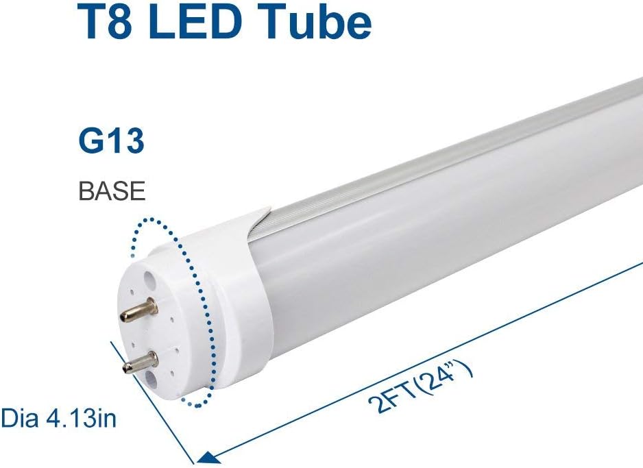 LightingWill LED T8 Light Tube 2FT, Warm White 3000K-3500K, Dual-End Powered Ballast Bypass, 1000Lumens 10W (24W Fluorescent Equivalent), Frosted Cover, AC85-265V Lighting Tube Fixtures, 4 Pack…