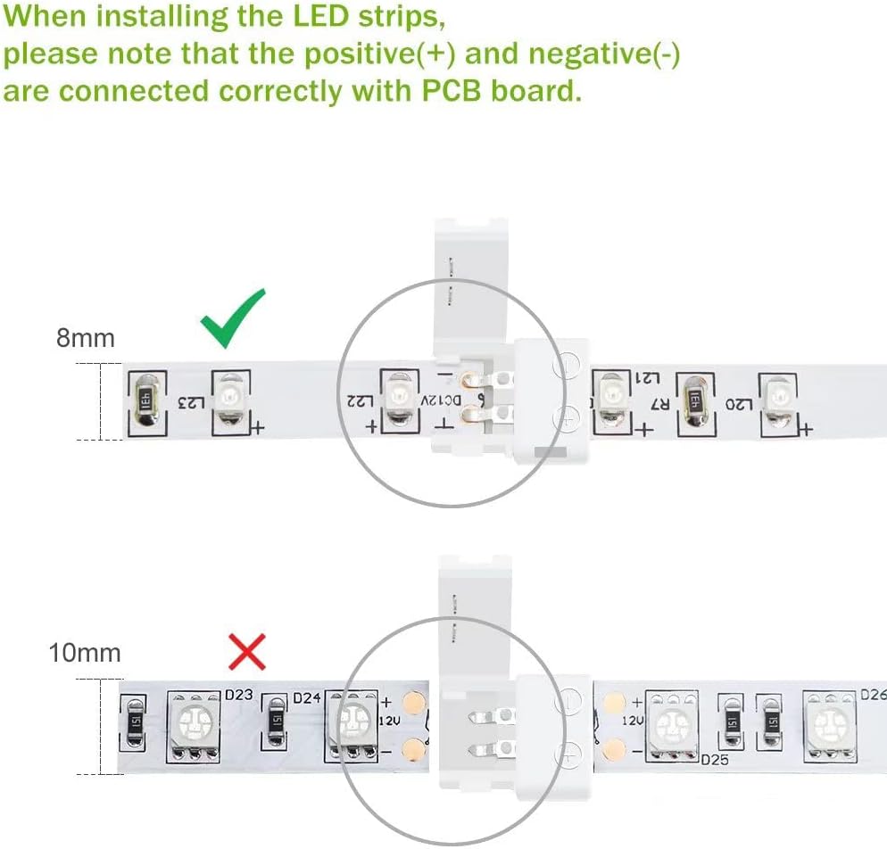LightingWill 10pcs Pack Strip to Strip Unwired Gapless Solderless Snap Down 2Pin Conductor LED Strip Connector for 8mm Wide 3528 2835 Single Color Flex LED Strips