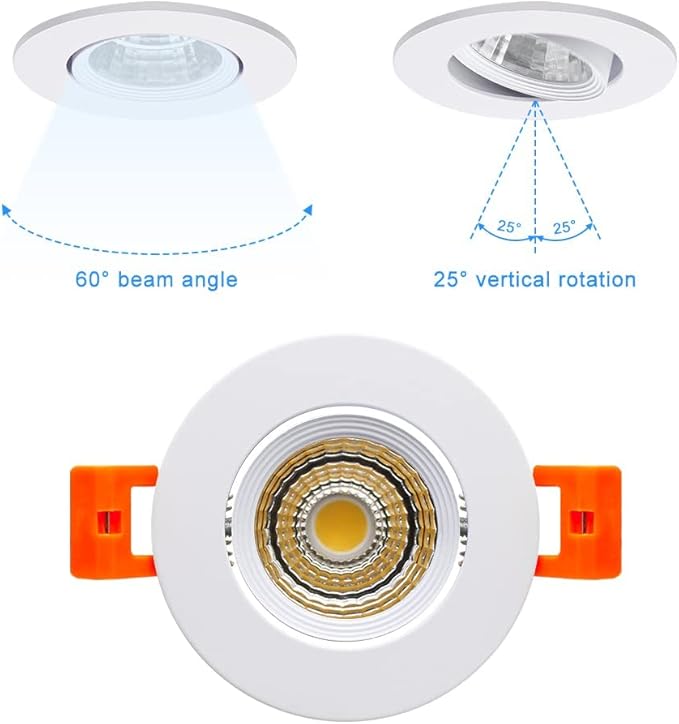 2Inch LED Recessed Ceiling Light, 3W Dimmable LED Downlight, Natural White 4000K, 60 Beam Angle COB Recessed Lights with Driver, 25W Halogen Bulbs Equivalent for Ceiling Lighting, White 10 Pack