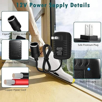 DC 12V Cigarette Lighter Plug-in LED Adapter 24W, AC 100–240V to 12V Converter Transformer - US Plug for Car Accessories, Portable Devices and LED Lighting