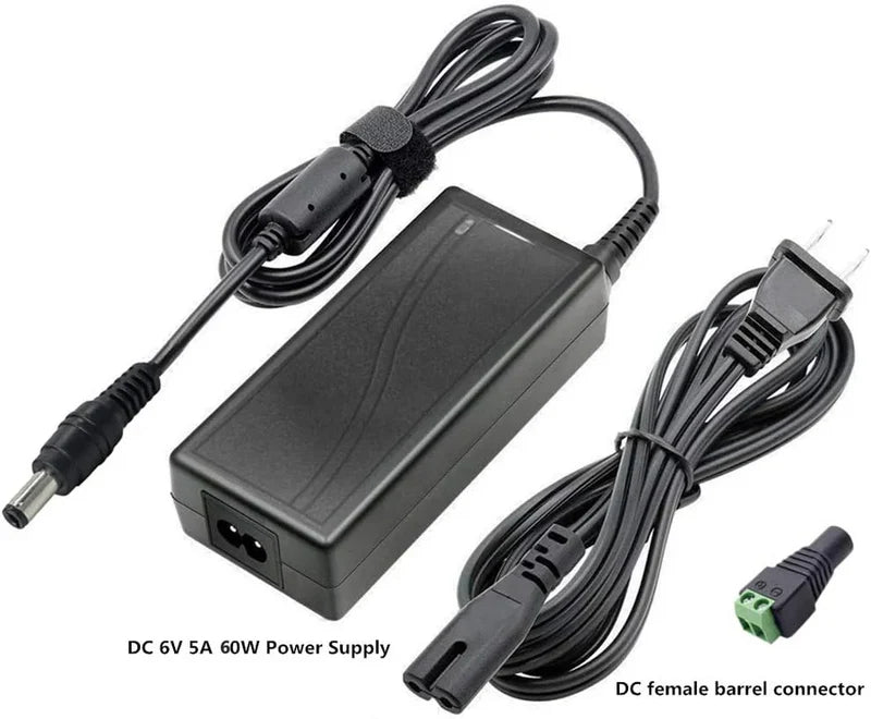 Desktop Power Supply Adapter DC 6V 30W–60W, AC 100–240V Input Switching Transformer with US Plug for Electronics, Router, Toys, DIY Projects
