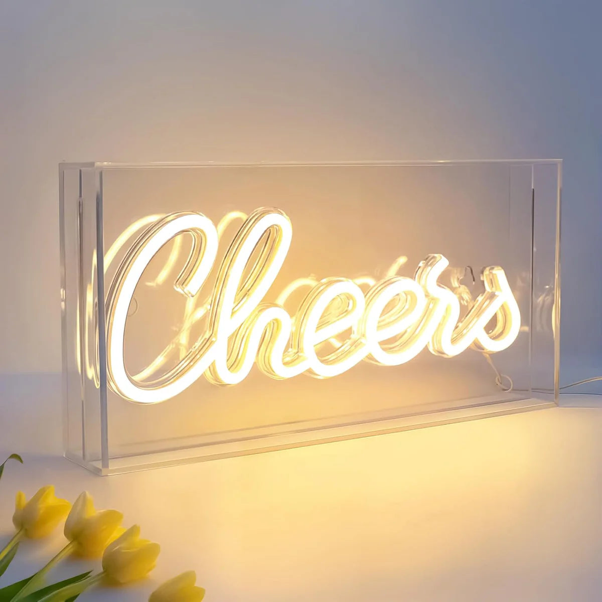 CHERRS Desk Lightbox Sign – Warm White/ Pink | Rectangular 12x6 inch | USB Powered | Tabletop Display | For Girls' Room, Bedroom, Pub, Hotel, Beach, Cocktail Bar, Christmas Gift