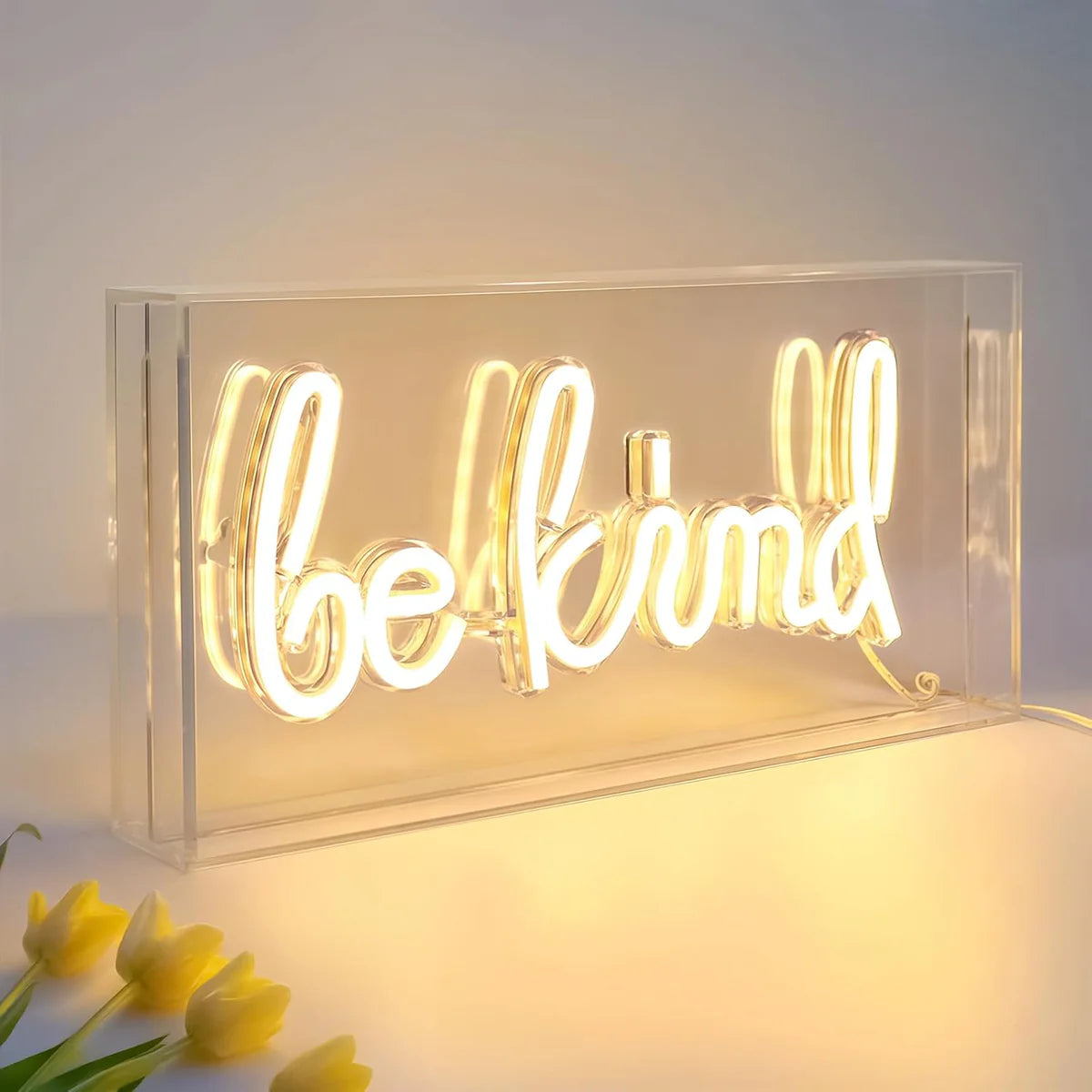 BE KIND Desk Lightbox Sign – Warm White/ Pink | Rectangular 12x6 inch | USB Powered | Tabletop Display | For Girls' Room, Bedroom, Pub, Hotel, Beach, Cock