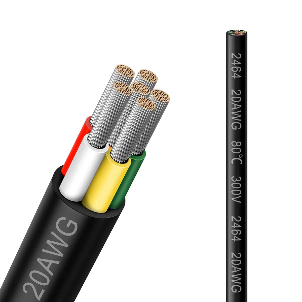 20 AWG Multi-Core Wire, Stranded Tinned Copper Electrical Cable, 6/7/8 Conductor, Black/White PVC Insulated Control Extension Cord — 3m–50m (10ft–165ft) Options
