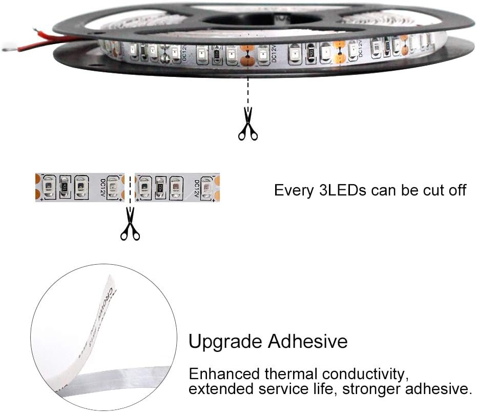 LightingWill DC12V 5Meter/16.4ft 48W SMD3528 600LEDs Infrared 940nm High Intensity 8mm Wide White PCB Flexible IR 940nm LED Strips 120LEDs 9.6W Per Meter, Non-Waterproof