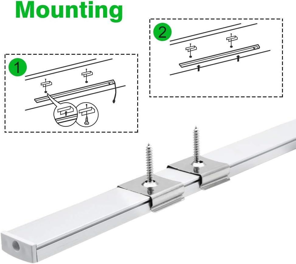 LightingWill 6-Pack 3.3ft/1M Silver U-Shape LED Aluminum Channel System with Cover, End Caps and Mounting Clips Aluminum Profile for LED Strip Light Installations-U02S6