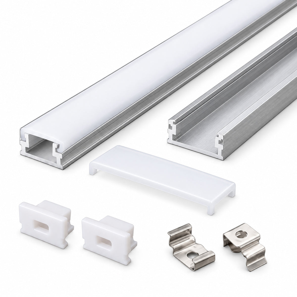Silver 627-B 12 × 6.5mm LED Aluminum Channel, 8.8mm Inner Width, with Milky White Cover & Installation Accessories