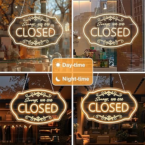 SORRY, WE ARE CLOSED LED Silicone LED shop signs – 16.5×9 Inch (42×23 cm) Horizontal Style | 5V USB Powered Warm White Dimmable Light for Storefront Window & Business Decor