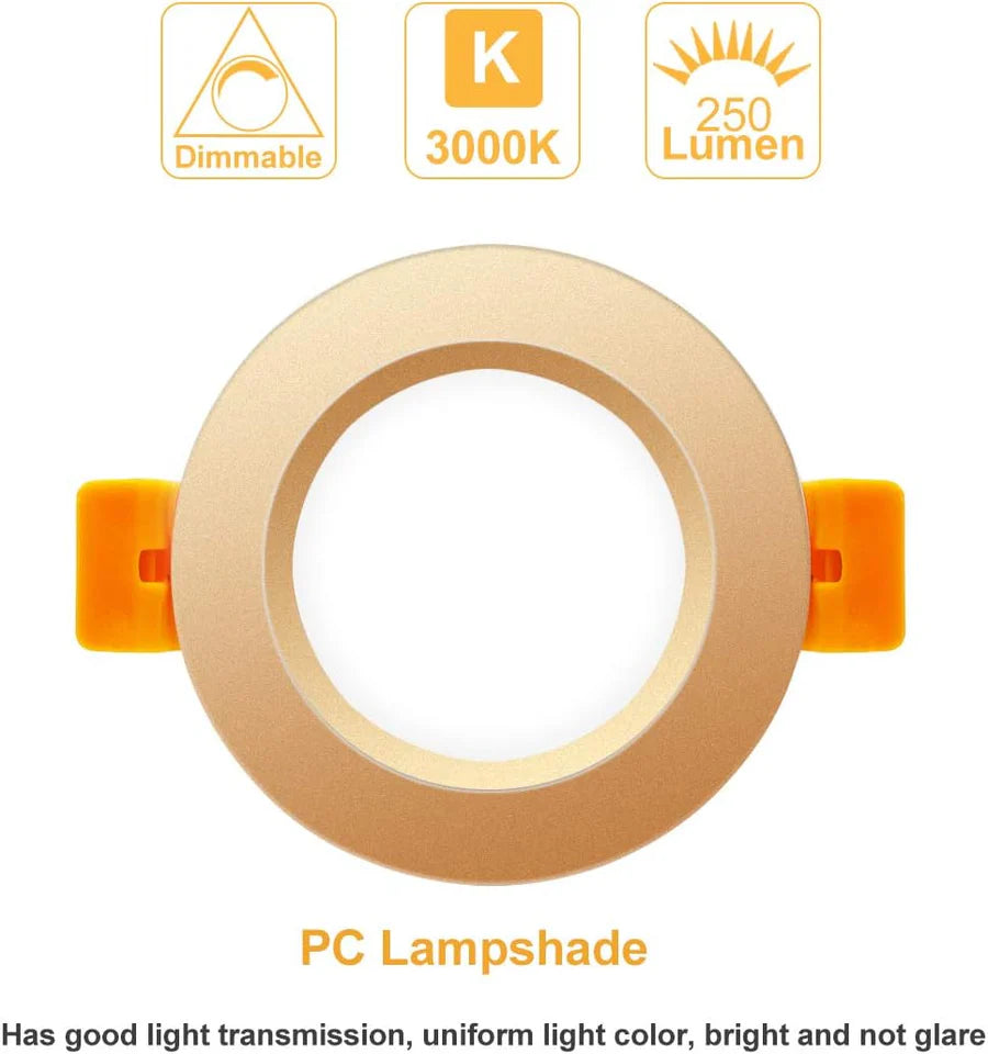 ECO-1 Series Frosted LED Downlight – Gold Housing – TRIAC Dimmable – 3W/5W – 4-Pack – 2700K–6000K – 100–130V