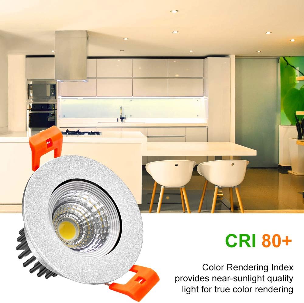 ECO-2 Series Adjustable COB LED Recessed Downlight – Silver Housing – TRIAC Dimmable – 3W – 4-Pack/10-Pack – 3000K–6000K – 100–130V