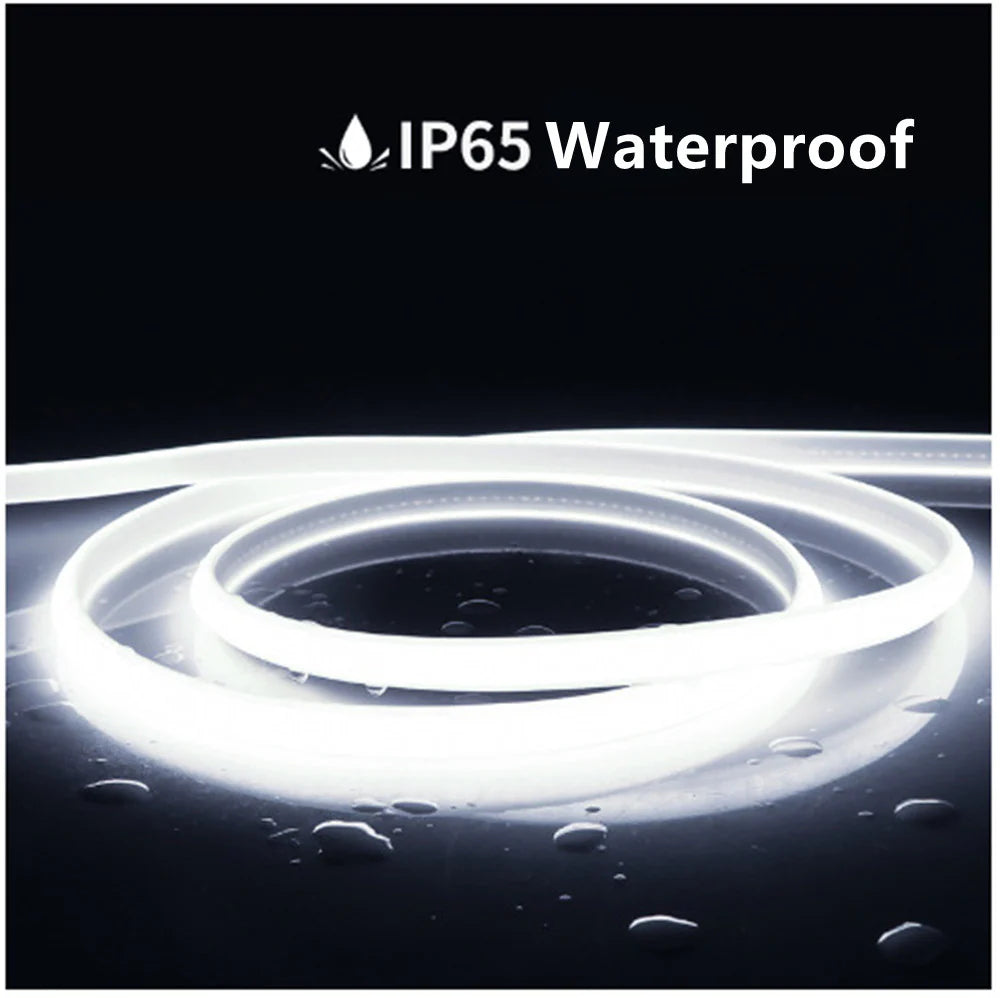 AC110V / 220V COB LED Strip Light 3000K / 6500K, IP65 Waterproof Spotless High Brightness Inline Power Switch for Cabinet Kitchen & Office Lighting, US / EU Plug, 5M/10M Pack