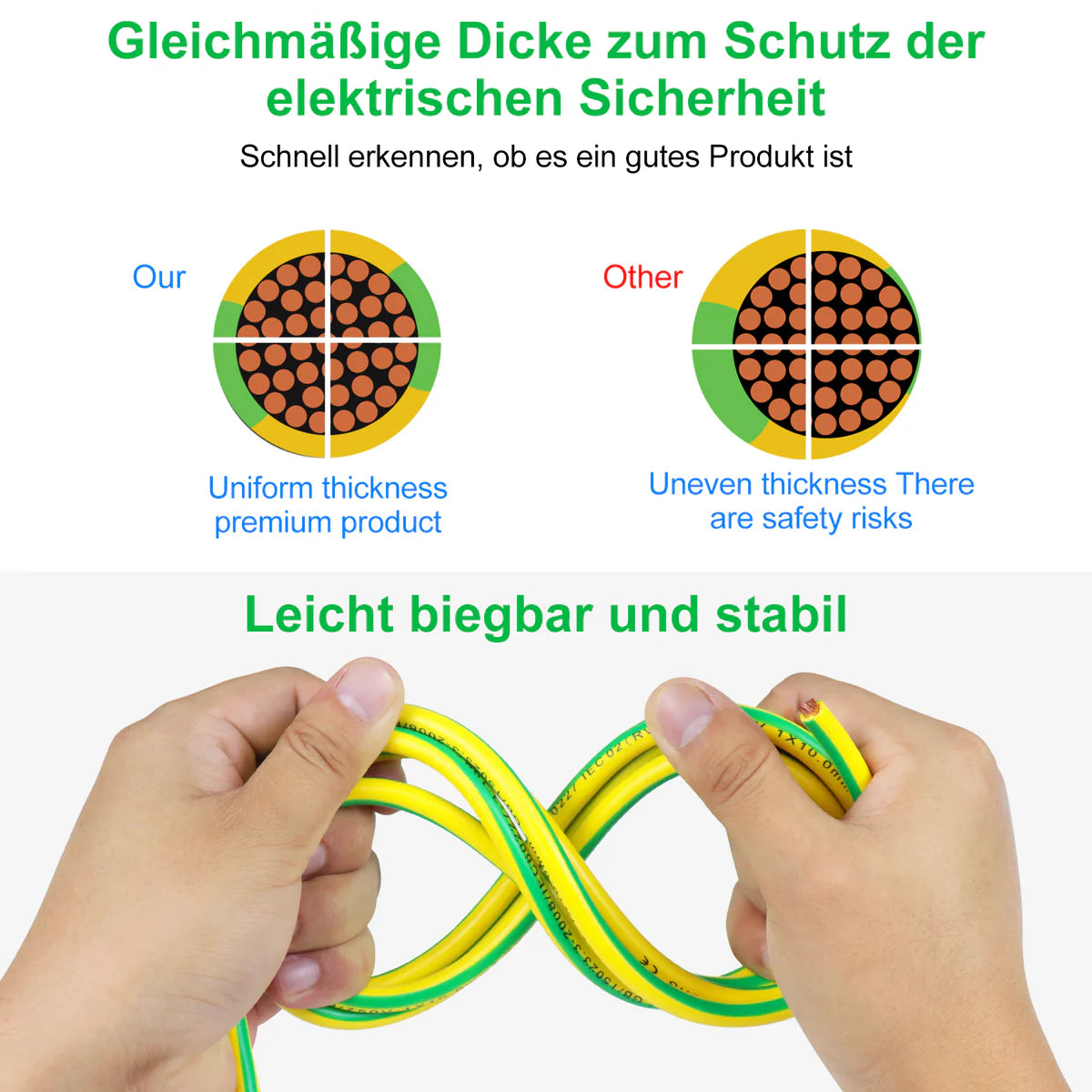 10mm² Electrical Earth Wire 10m–30m, Heavy Duty Wiring for Grounding, Power and Industrial Installations, Flexible Green-Yellow Ground Cable PVC Insulated
