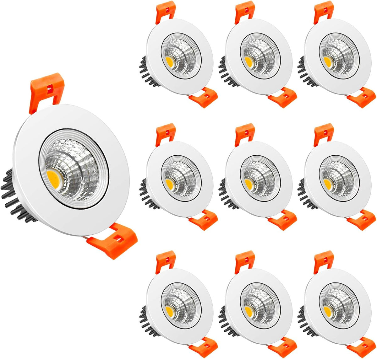 LightingWill 2inch LED Dimmable Downlight, 3W COB Recessed Ceiling Light, Warm White 3000K-3500K, CRI80, 25W 220LM Halogen Bulbs Equivalent, White (10 Pack)