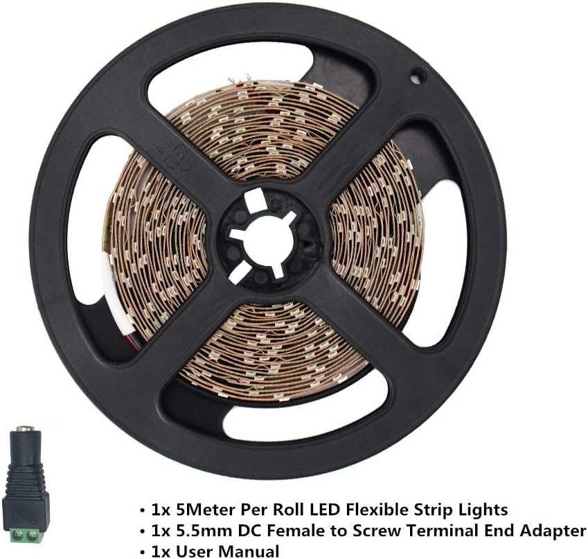 LightingWill LED Strip Light CRI90 SMD3528 16.4Ft(5M) 600LEDs Warm White 3000K-3500K 120LEDs/M DC12V 48W 9.6W/M 8mm White PCB Flexible Ribbon Strip with Adhesive Tape Non-Waterproof H3528WW600N