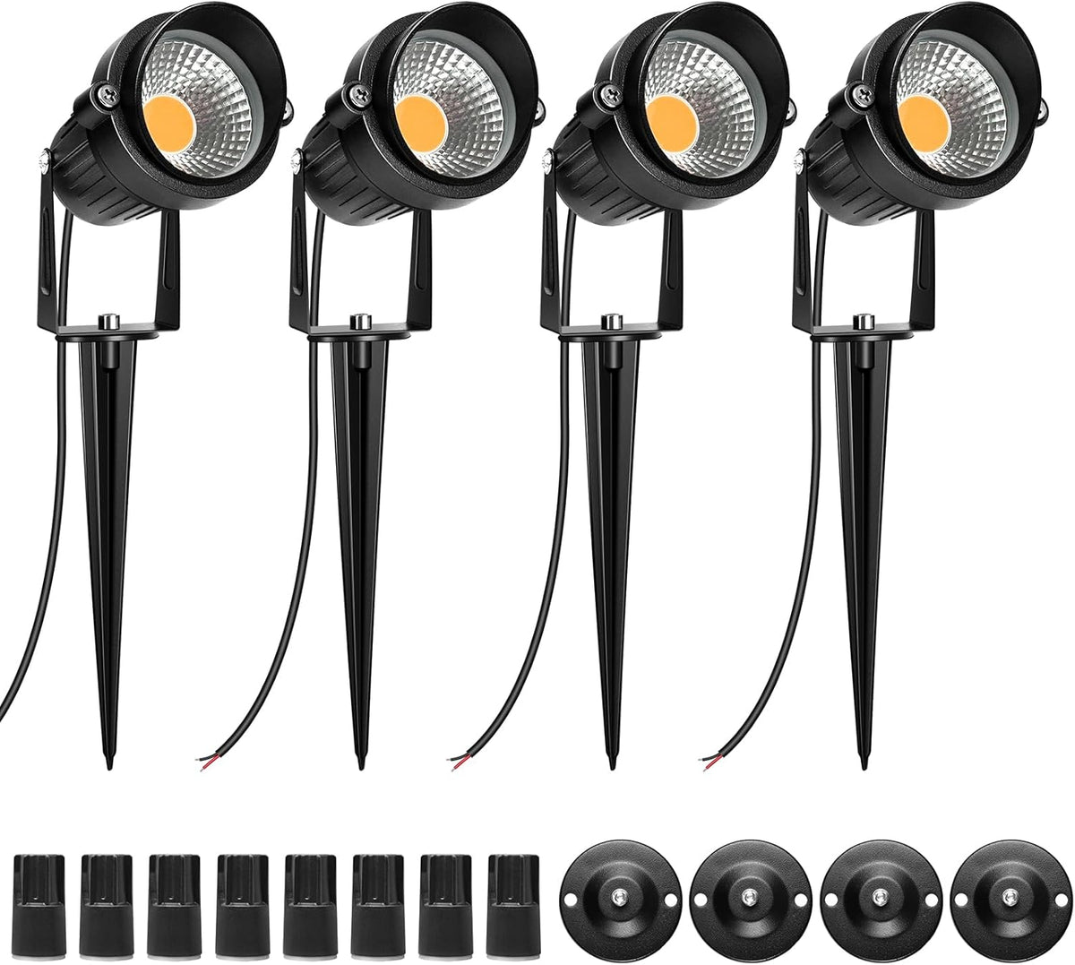 LightingWill 5W LED Landscape Lights, Warm White 3000K-3500K, Waterproof DC 12V COB LED Outdoor Wall Spotlight Low Voltage Garden Tree Spot Lighting for,Yard,Pathways,Fence (4 Pack)