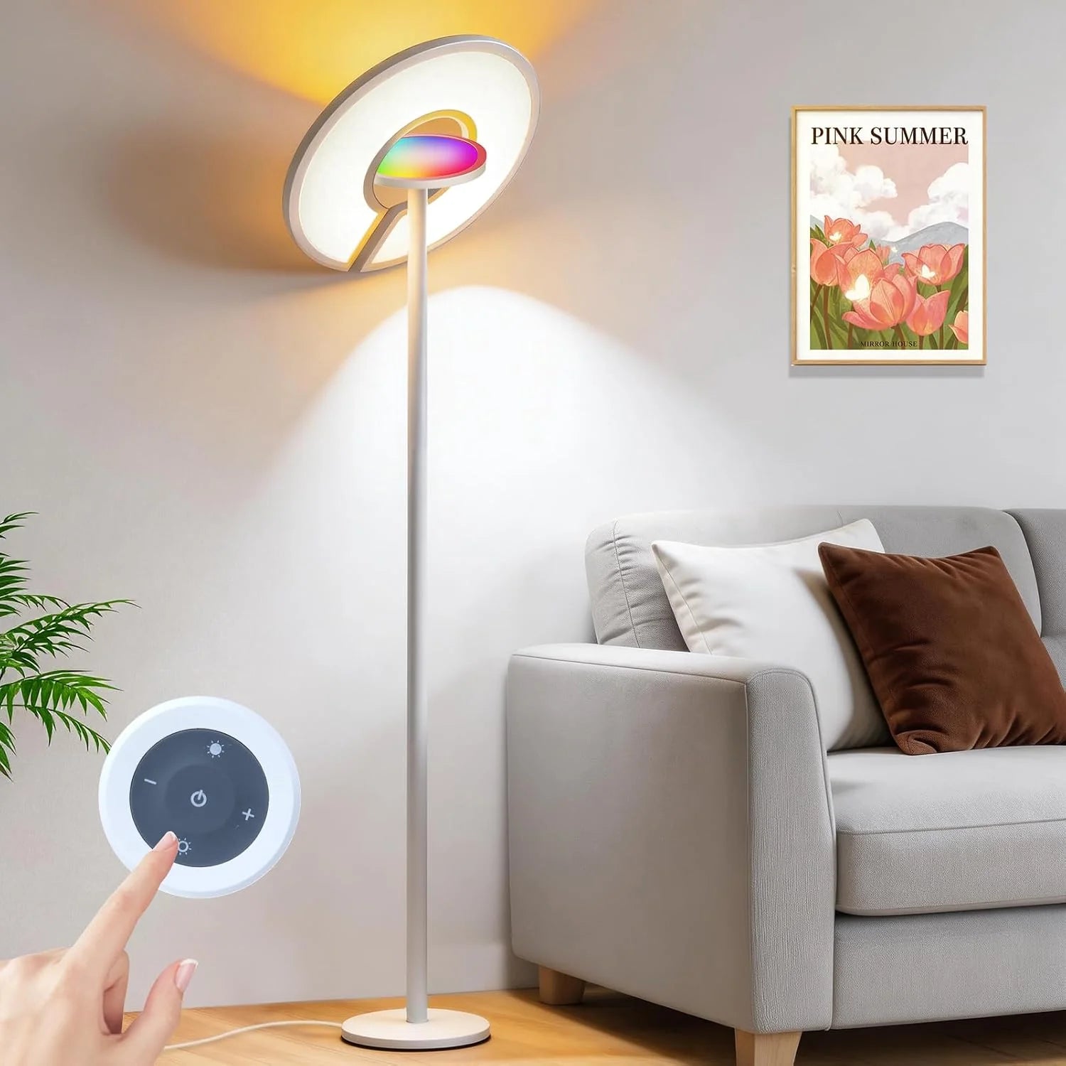 RGB Floor Lamp | LED Standing Lamp with RGB Ambient Light | Ambient Floor Lamp with 2800-6000K Adjustable Light | Remote Control | 2M Tall for Living Room Bedroom Office | UK Stock
