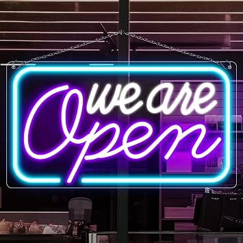 We Are Open Silicone LED shop signs – 4 Glow Color Options | 16.5 × 9 inch | Window Hanging | Plug & Play for Store Windows, Entrances & Retail Displays