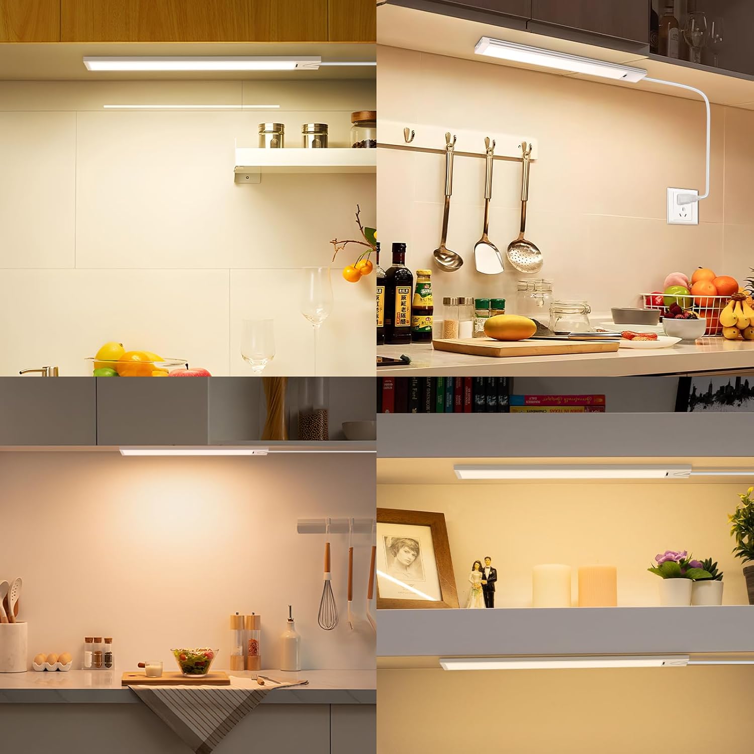 16 Inch Hand Wave Under Cabinet Lights, Ultra Bright 3000K/4000K/6000K Under Counter Lighting, Plug and Play, Dimmable LED Under Cabinet Lighting for Kitchen Cabinet, Cupboard, Closet, Desk (2 Pack)