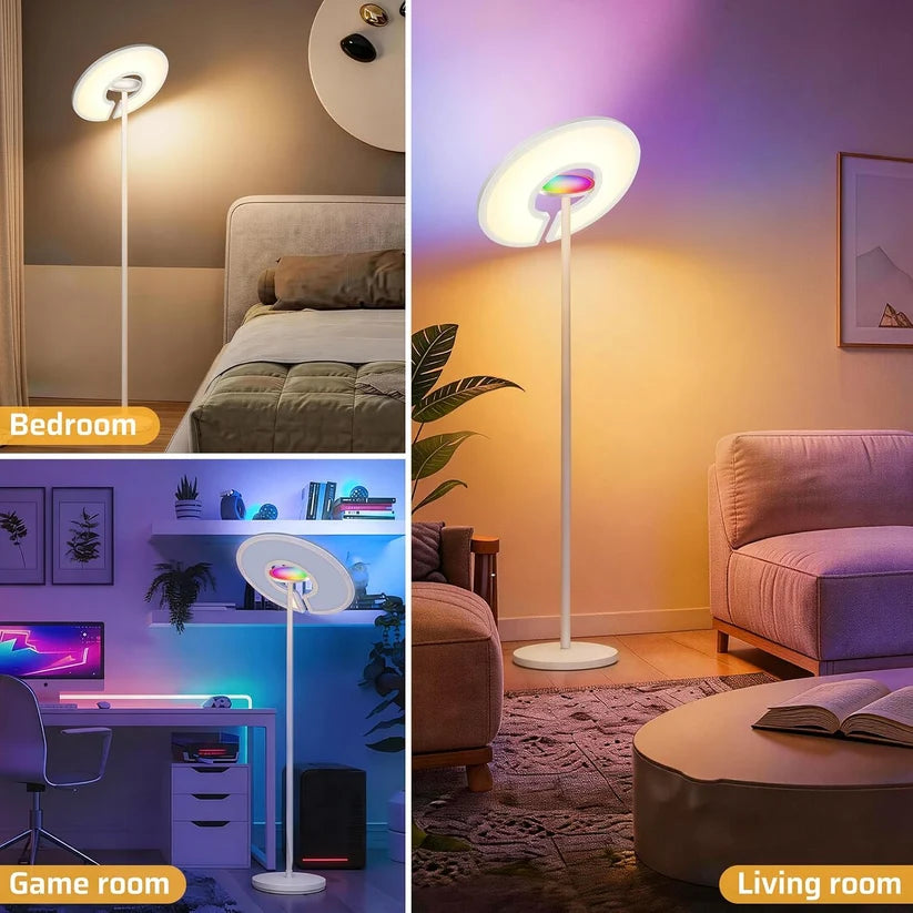RGB Floor Lamp | LED Standing Lamp with RGB Ambient Light | Ambient Floor Lamp with 2800-6000K Adjustable Light | Remote Control | 2M Tall for Living Room Bedroom Office | UK Stock