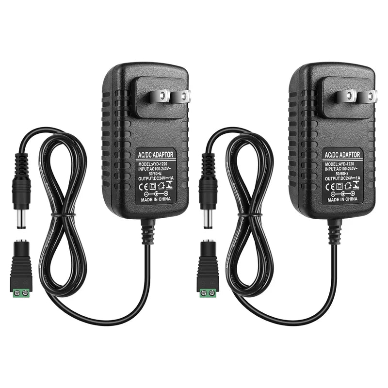 Power Adapter DC 24V 24W, AC 100–240V to 24V Wall Plug Power Supply with US Plug, Black Case for LED Lighting and Electronics