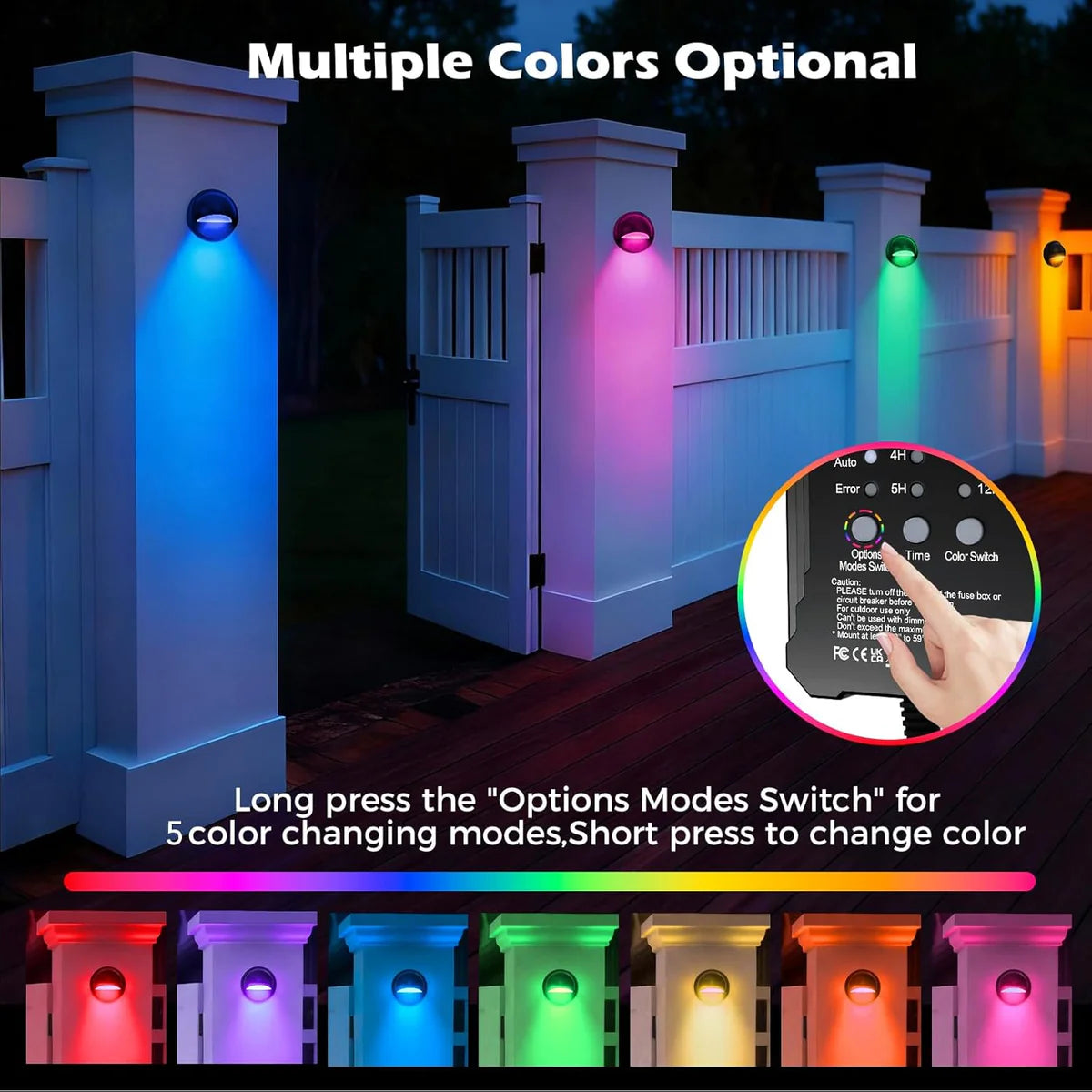 Low Voltage LED Deck Lights Kit - RGBW | 6 / 8 Pack Fence Lights with Transformer Photocell Sensor | IP67 Waterproof | Outdoor Lights for Walkway Stair Post Railing