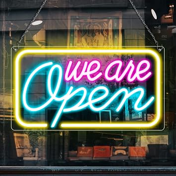 We Are Open Silicone LED shop signs – 4 Glow Color Options | 16.5 × 9 inch | Window Hanging | Plug & Play for Store Windows, Entrances & Retail Displays