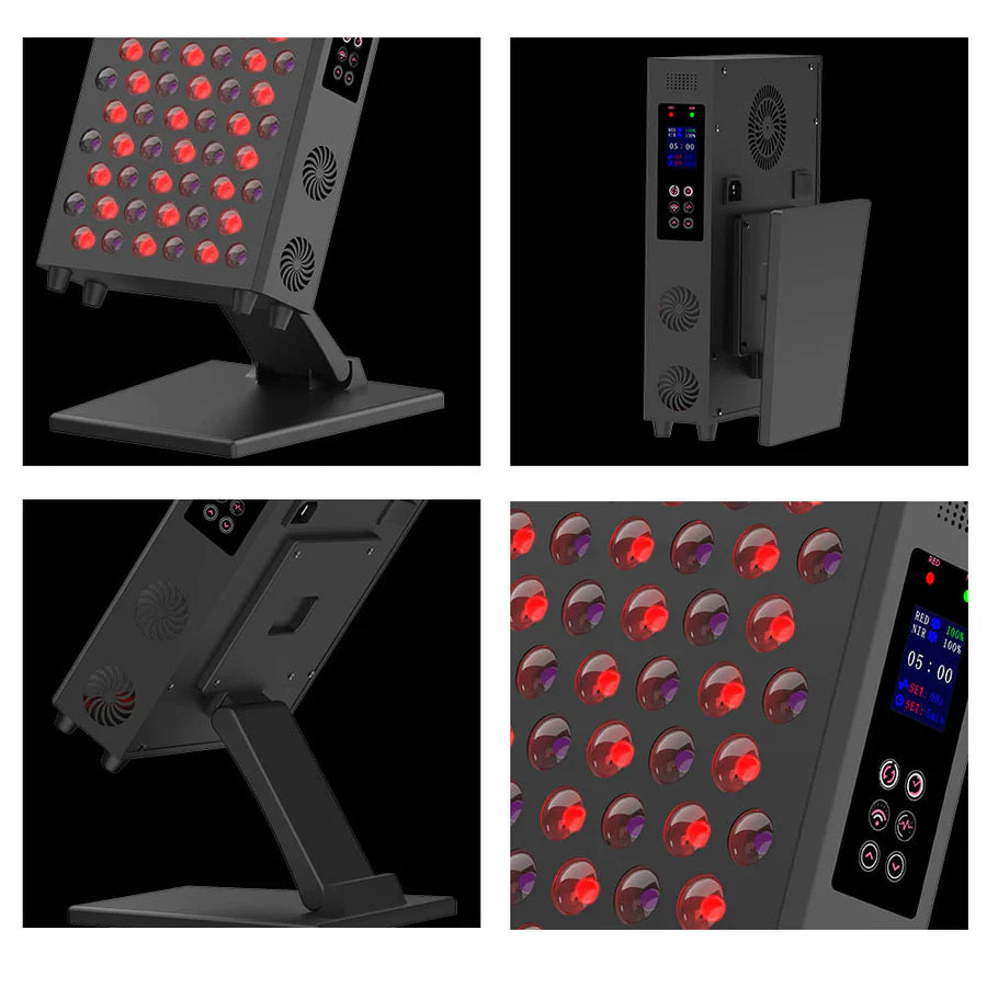105W Desktop Infrared Therapy Lamp – Black / White | Dual Chip Red & IR | Smart Touch Control Panel | Timer & Pulse Dimming | 60° Lens | AC85–264V | for Skin Care & Muscle / Joint Relief | US / EU / UK / AU Plug