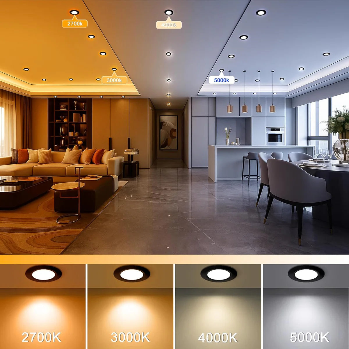 ECO-1 Series Frosted LED Downlight – Black Housing – TRIAC Dimmable – 3W/5W – 4-Pack/8-Pack/10-Pack/12-Pack/20-Pack/32-Pack – 2700K–6000K – 100–130V / 200–240V