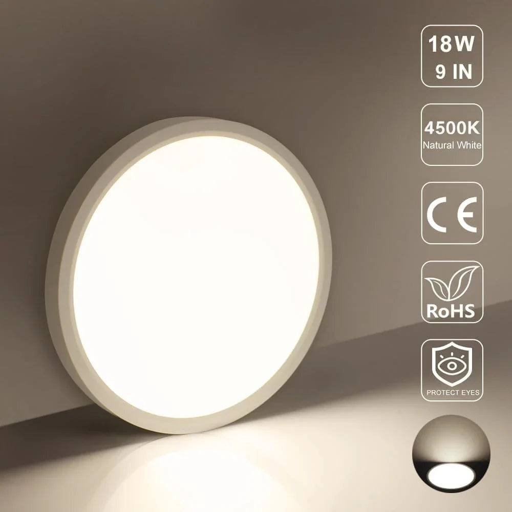 9 Inch Round 18W White LED Ceiling Light, 3000K / 4500K / 5000K / 6500K Flush Mount Ceiling Light Local Stock (US/UK/DE)