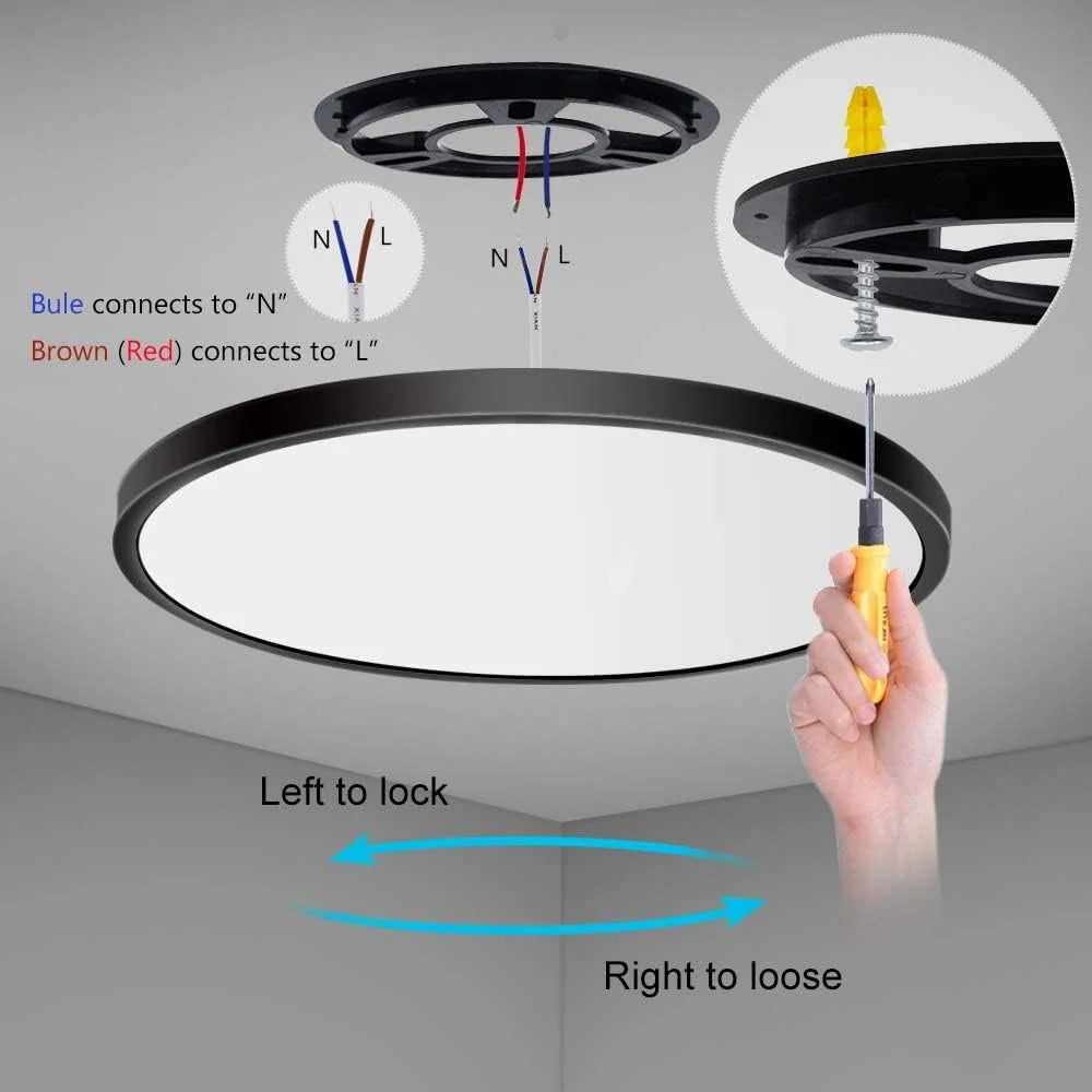 AC 220–240V Round Black LED Ceiling Light, 12W / 18W / 24W / 32W Options 3000K / 4500K / 5000K / 6500K Flush Mount Ceiling Light Local Stock (UK/DE)