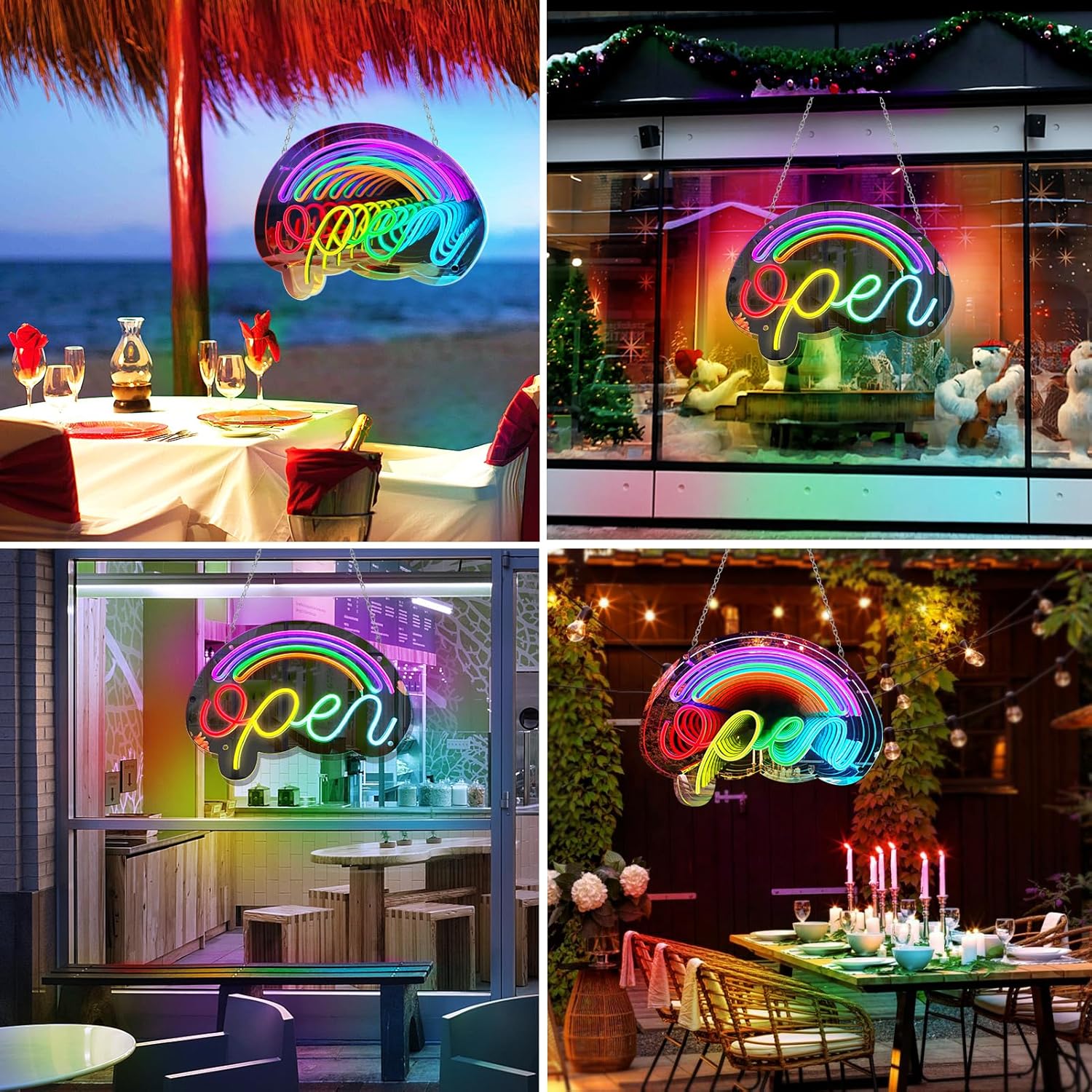 LightingWill LED Open Neon Sign, Dimmable Open Signs for Business with ON/OFF Switch, 17"x12", 5V USB Powered Rainbow LED Neon Light Sign for Wall Decor, Shop, Bar, Home