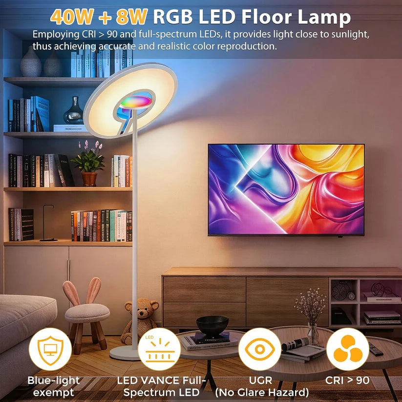 RGB Floor Lamp | LED Standing Lamp with RGB Ambient Light | Ambient Floor Lamp with 2800-6000K Adjustable Light | Remote Control | 2M Tall for Living Room Bedroom Office | UK Stock