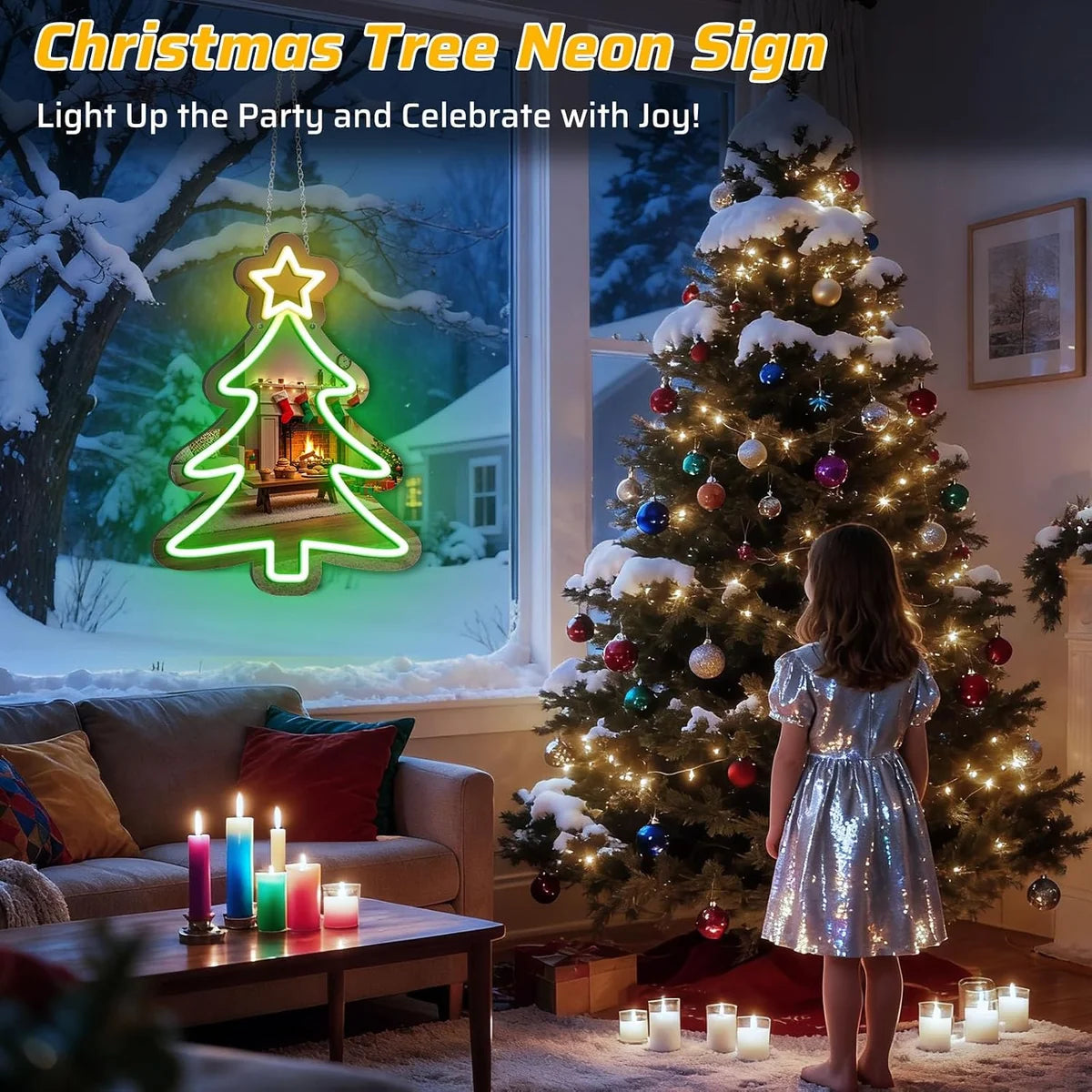 LED Neon Signs – Christmas Tree Silicone Neon Sign – 16×12 Inch | 5V USB Powered Dimmable Green & Yellow Glow LED Wall Light | Neon Lamp with Accessories Included | Hanging Holiday Decor for Christmas Party, Bedroom & Home Spaces