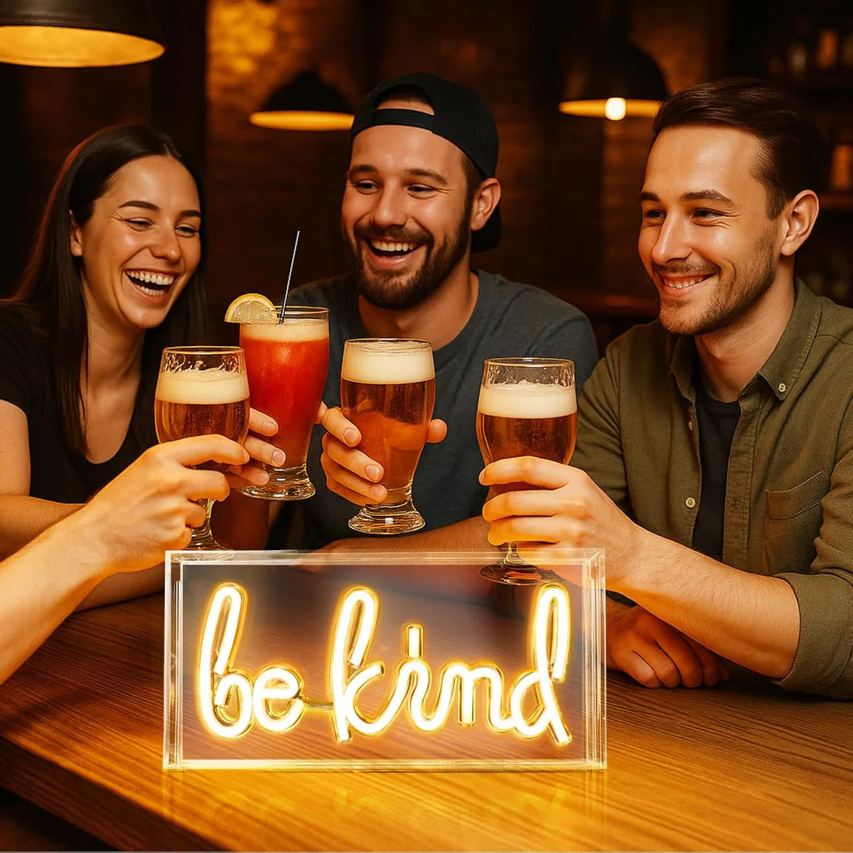 BE KIND Desk Lightbox Sign – Warm White/ Pink | Rectangular 12x6 inch | USB Powered | Tabletop Display | For Girls' Room, Bedroom, Pub, Hotel, Beach, Cock