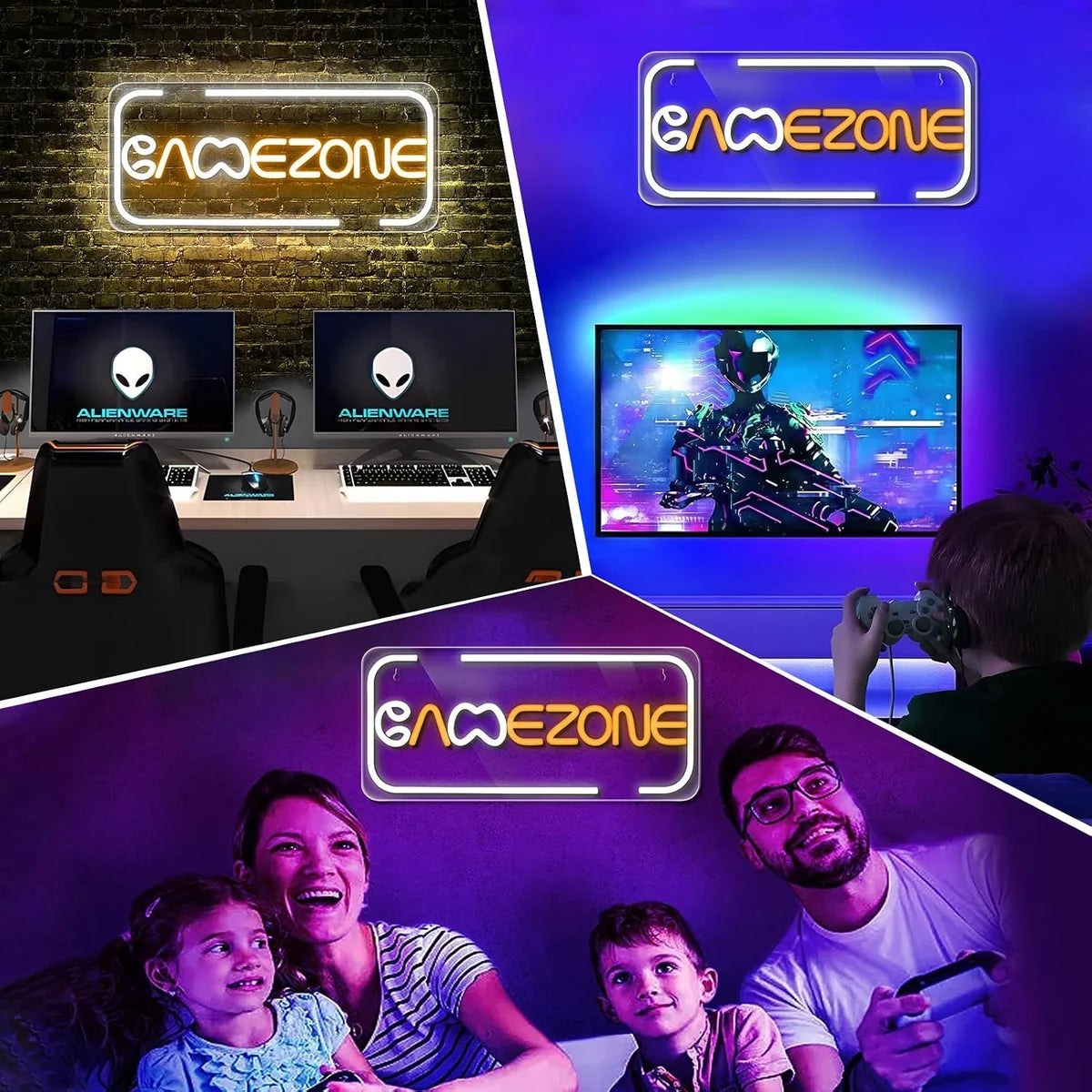 LED Neon Signs – GAME ZONE Silicone Neon Sign – 16.2×7.1 Inch | 5V USB Powered White & Orange Glow LED Wall Light | Neon Lamp with Accessories Included | Hanging Gaming Decor for Gaming Room, Bedroom, Setup & Party Spaces