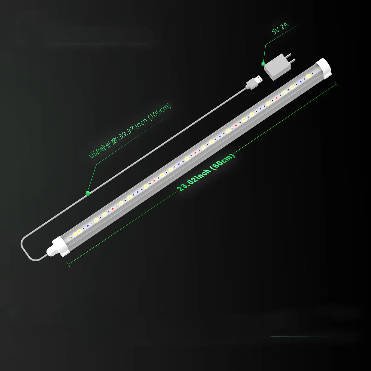 LED Tube Grow Light - 6Pcs | 65W Dimmable Power Supply | 3000K + 5000K + 660nm + 460nm Spectrum | Daisy Chain | Selectable Mounting Brackets | 60cm(2ft) Full Spectrum for Indoor Plants | for Greenhouses Plants | US /  EU Plug